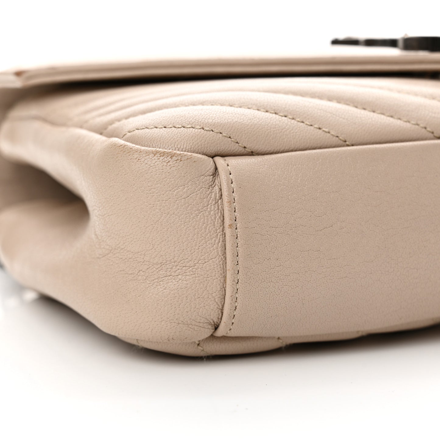 Sheepskin Matelasse Chevron Monogram Medium College Bag Dark Beige