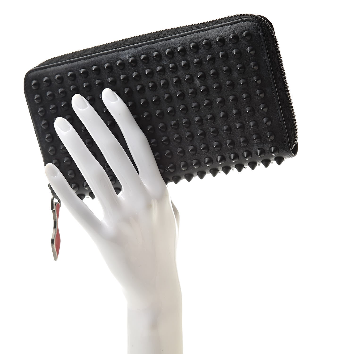 Christian Louboutin Calfskin Panettone Spiked Zip Around Wallet Black 2 of 10