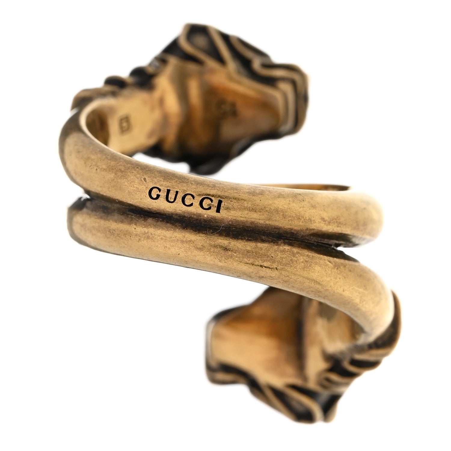 Gucci Tiger Heads Double Wrap Ring 54 7 Aged Gold 3 of 6
