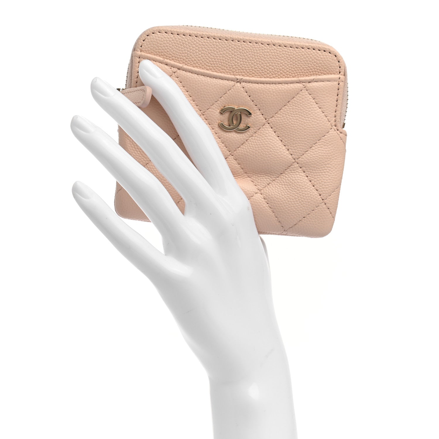 Chanel Caviar Quilted Zip Card Holder Wallet Light Beige 2 of 7