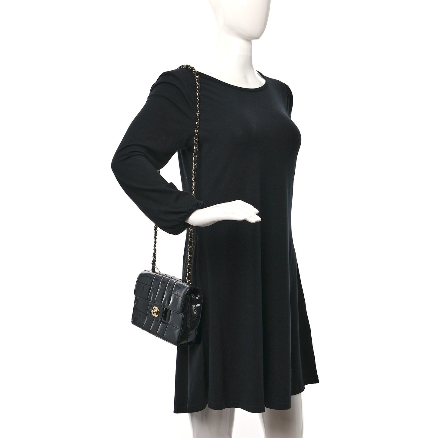 Patent Medium Chocolate Bar Flap Black