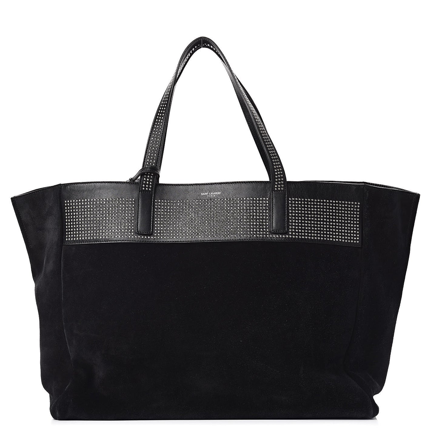 Calfskin Suede Studded Reversible East West Shopping Tote Black