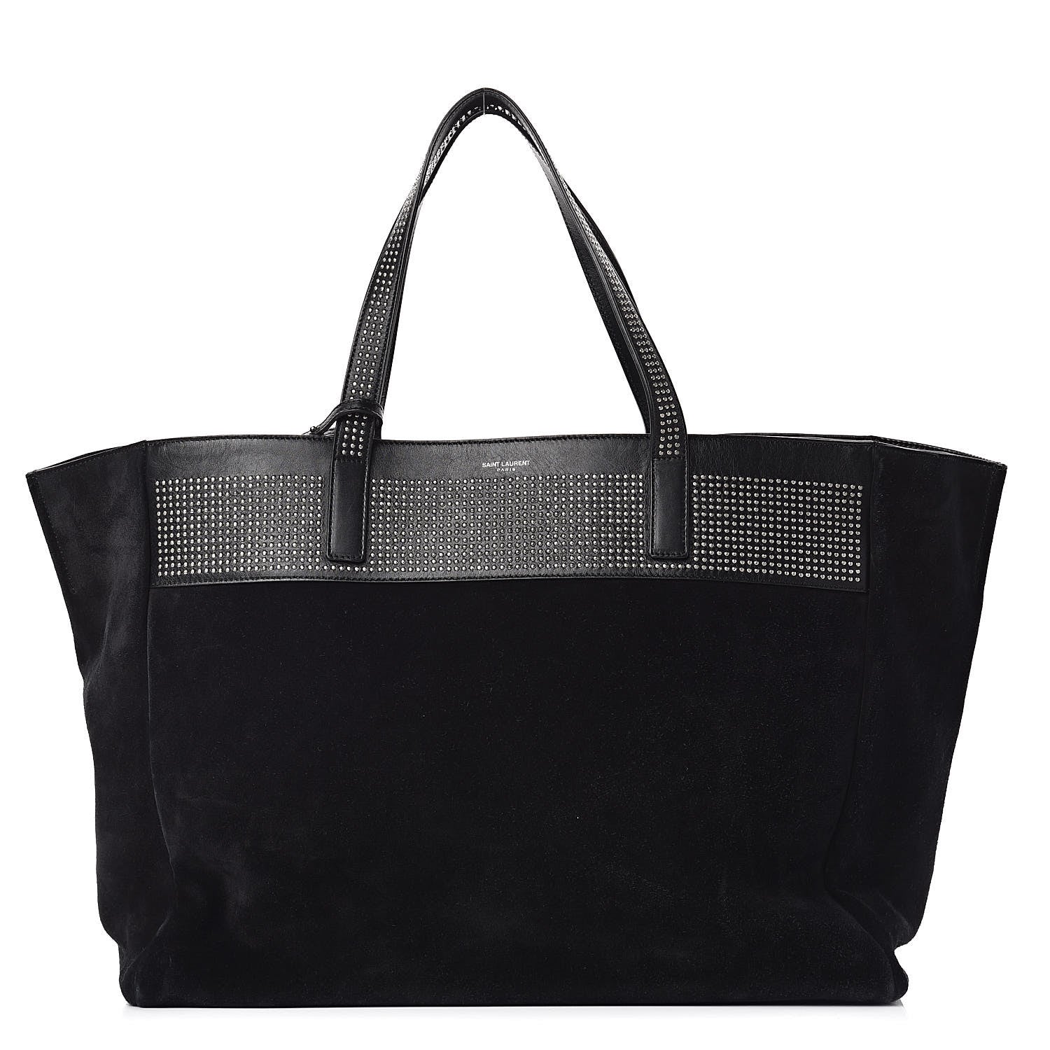 Saint Laurent Calfskin Suede Studded Reversible East West Shopping Tote Black 3 of 15