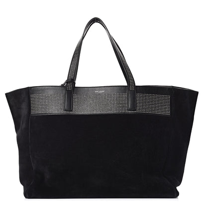 Saint Laurent Calfskin Suede Studded Reversible East West Shopping Tote Black 3 of 15