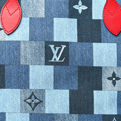 Louis Vuitton Denim Damier Monogram Patchwork Neverfull Blue Rouge 8 of 10