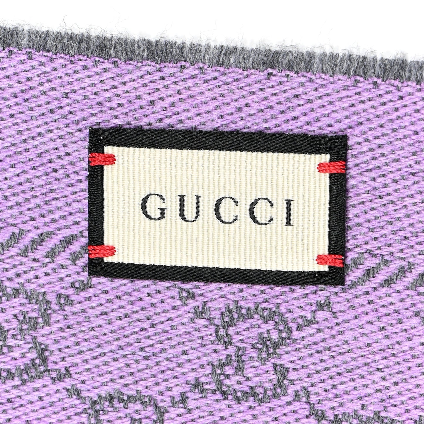 Wool GG Monogram Reversible New Sten Fringe Scarf Flannel Light Purple