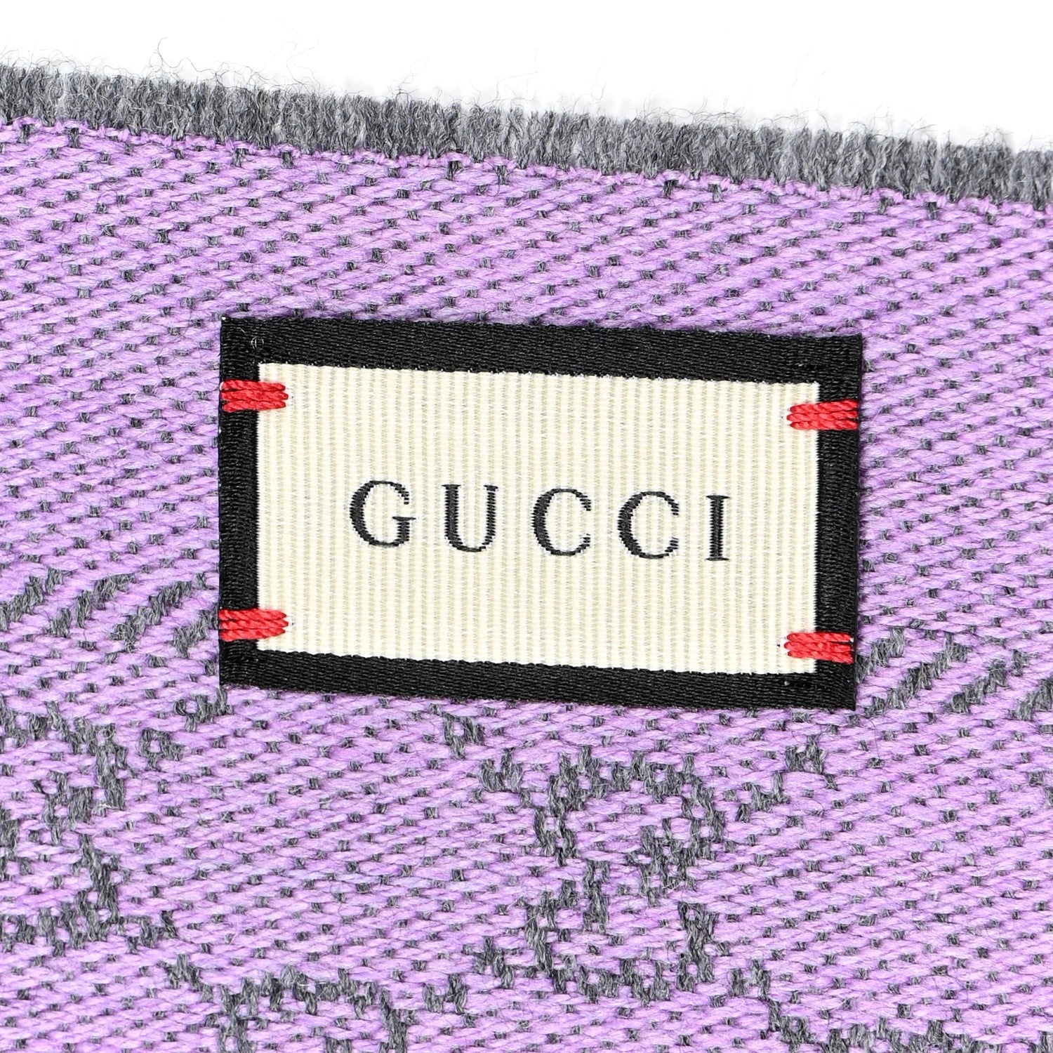 Gucci Wool GG Monogram Reversible New Sten Fringe Scarf Flannel Light Purple 3 of 4