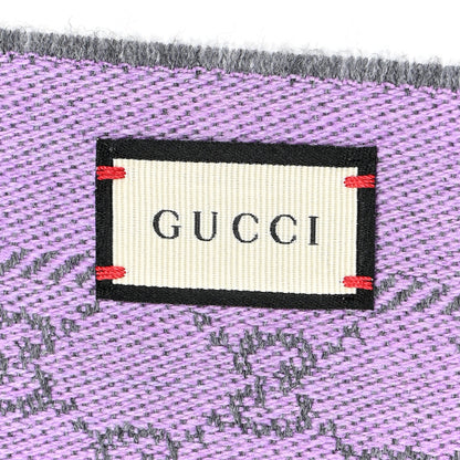Gucci Wool GG Monogram Reversible New Sten Fringe Scarf Flannel Light Purple 3 of 4
