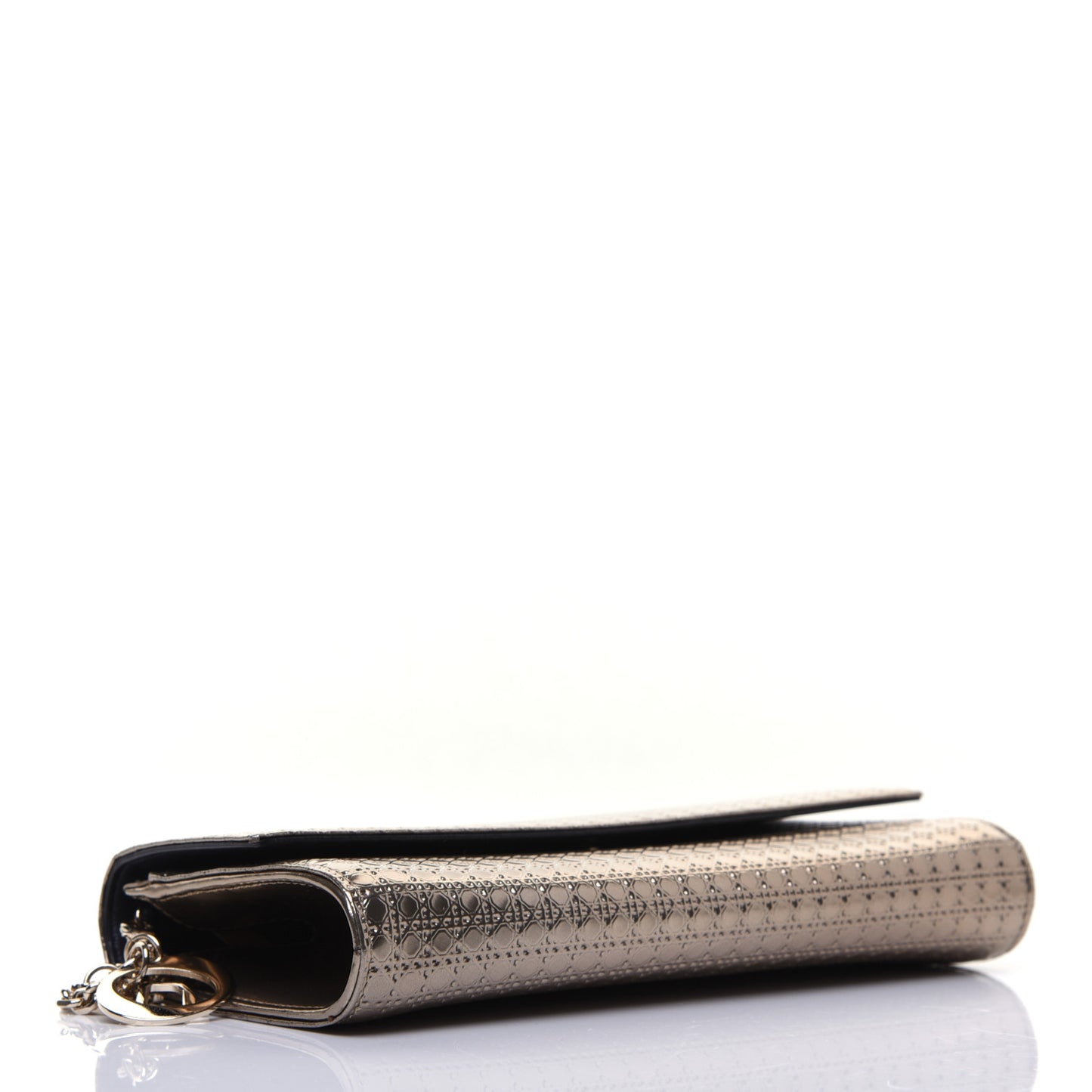 Metallic Patent Micro-Cannage Lady Dior Croisiere Chain Wallet Champagne