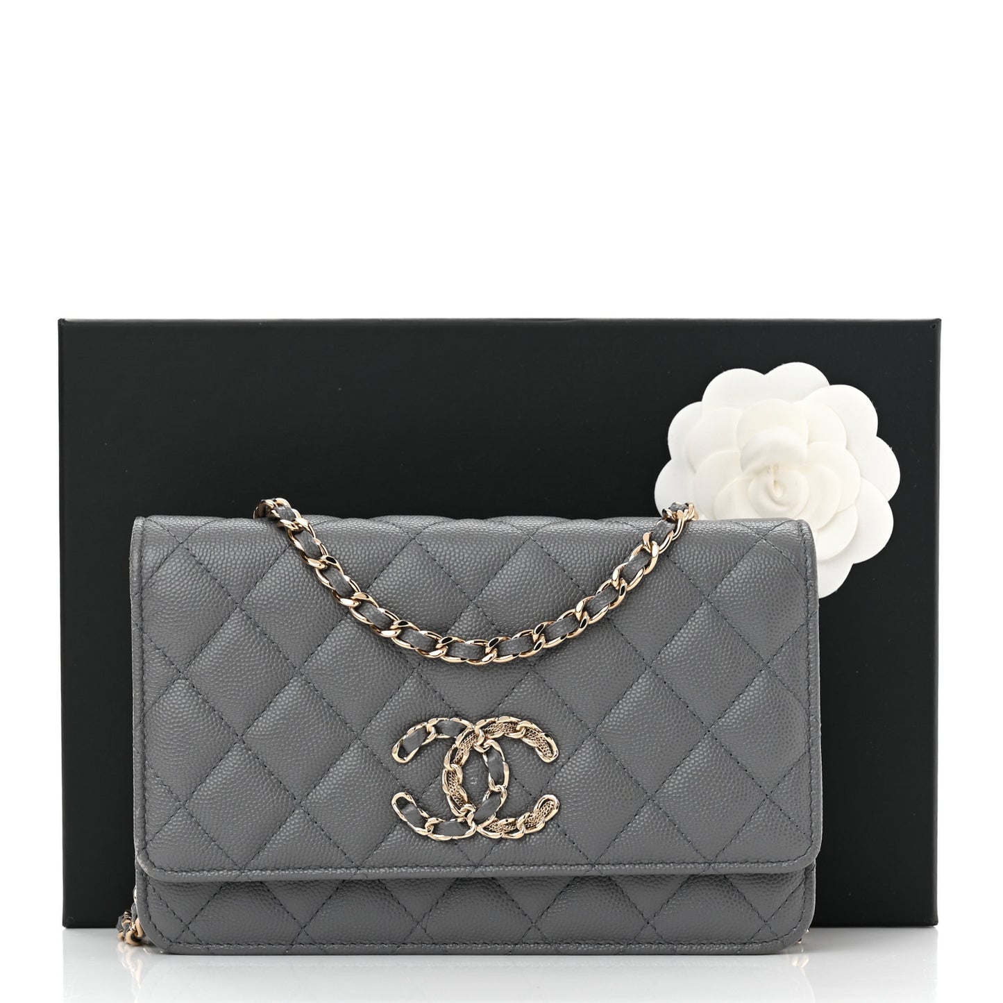 Caviar Quilted French New Wave Chain CC Wallet On Chain WOC Grey