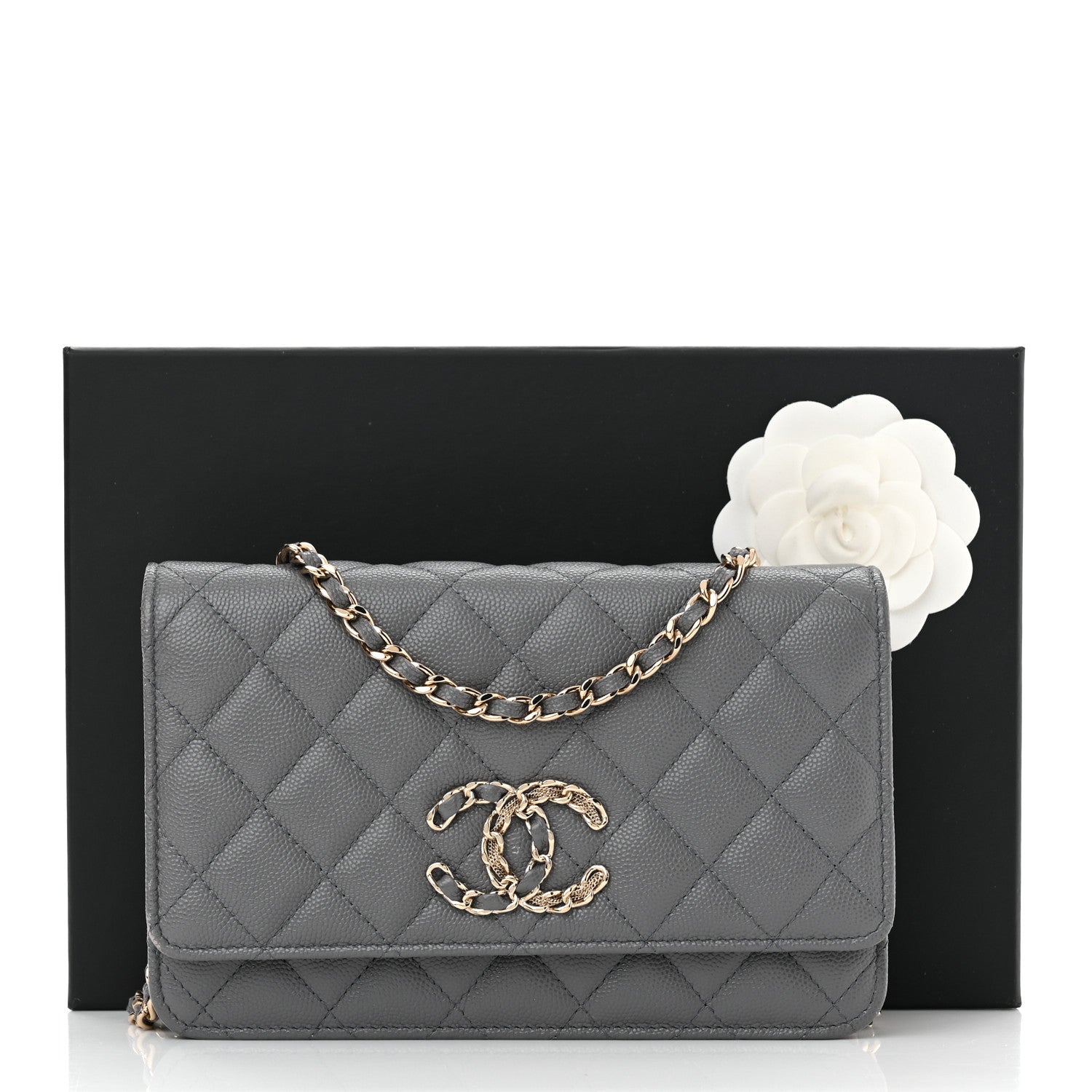 Chanel Caviar Quilted French New Wave Chain CC Wallet On Chain WOC Grey 12 of 12