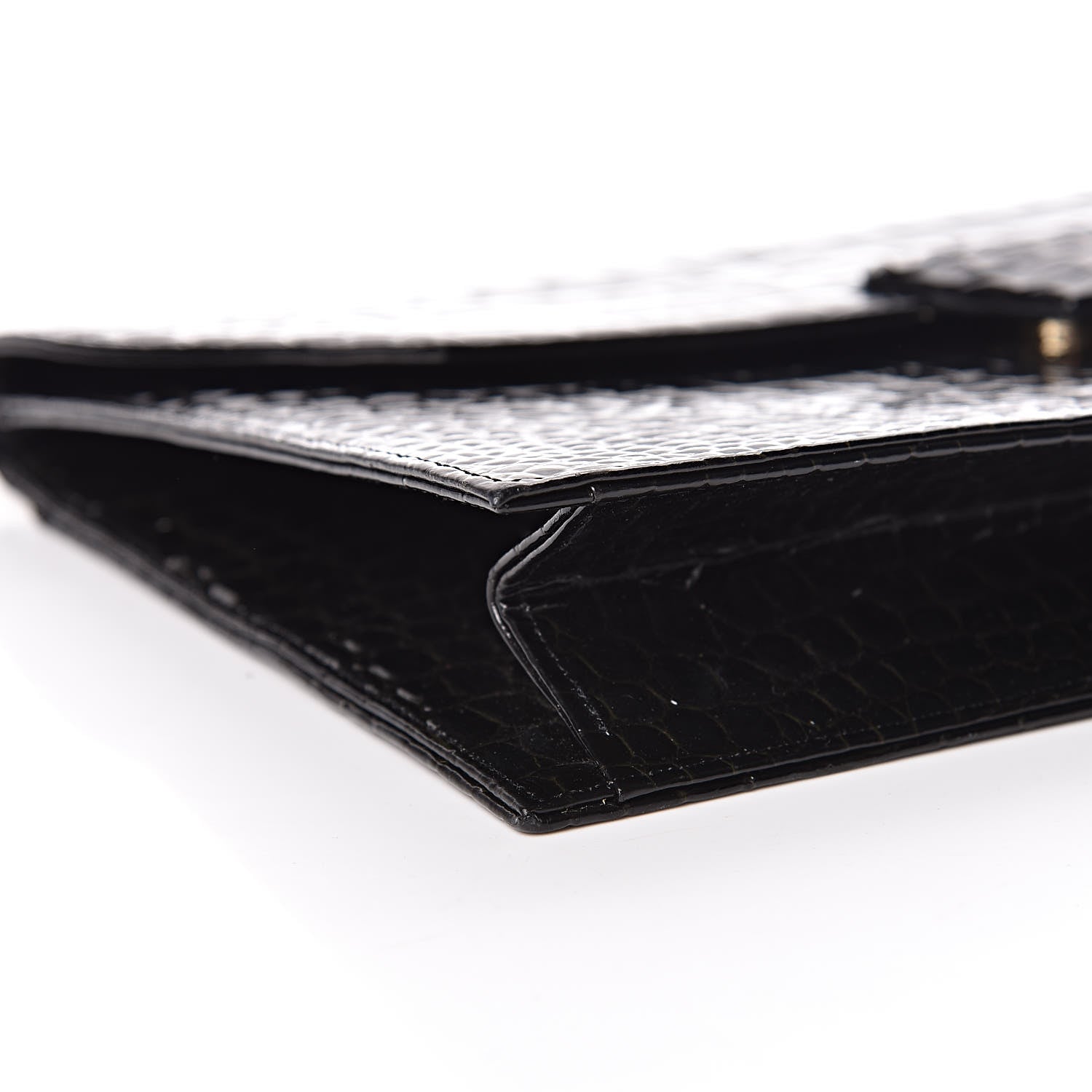 Saint Laurent Calfskin Crocodile Embossed Clutch Black 8 of 9