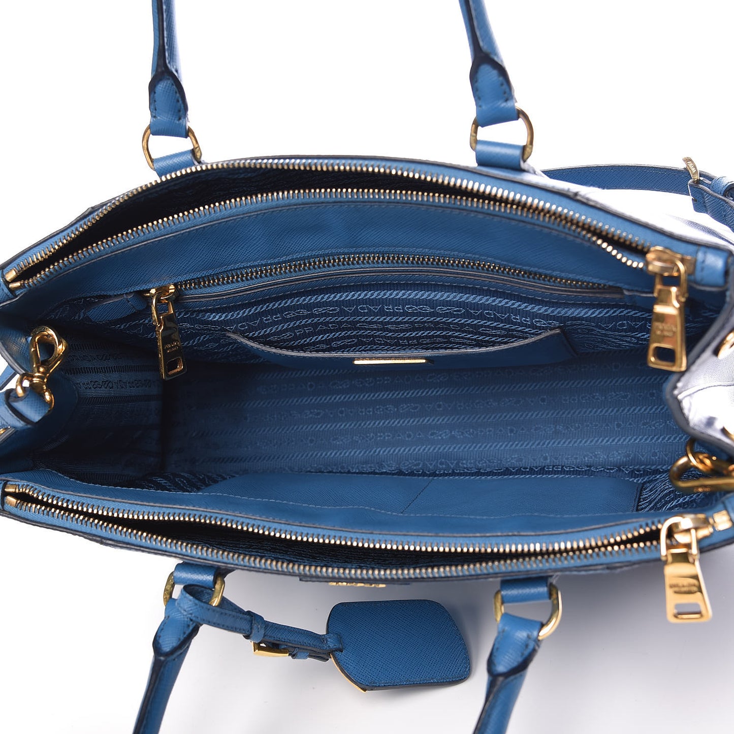 Saffiano Lux Colorblock Medium Galleria Double Zip Tote Bluette Cobalto