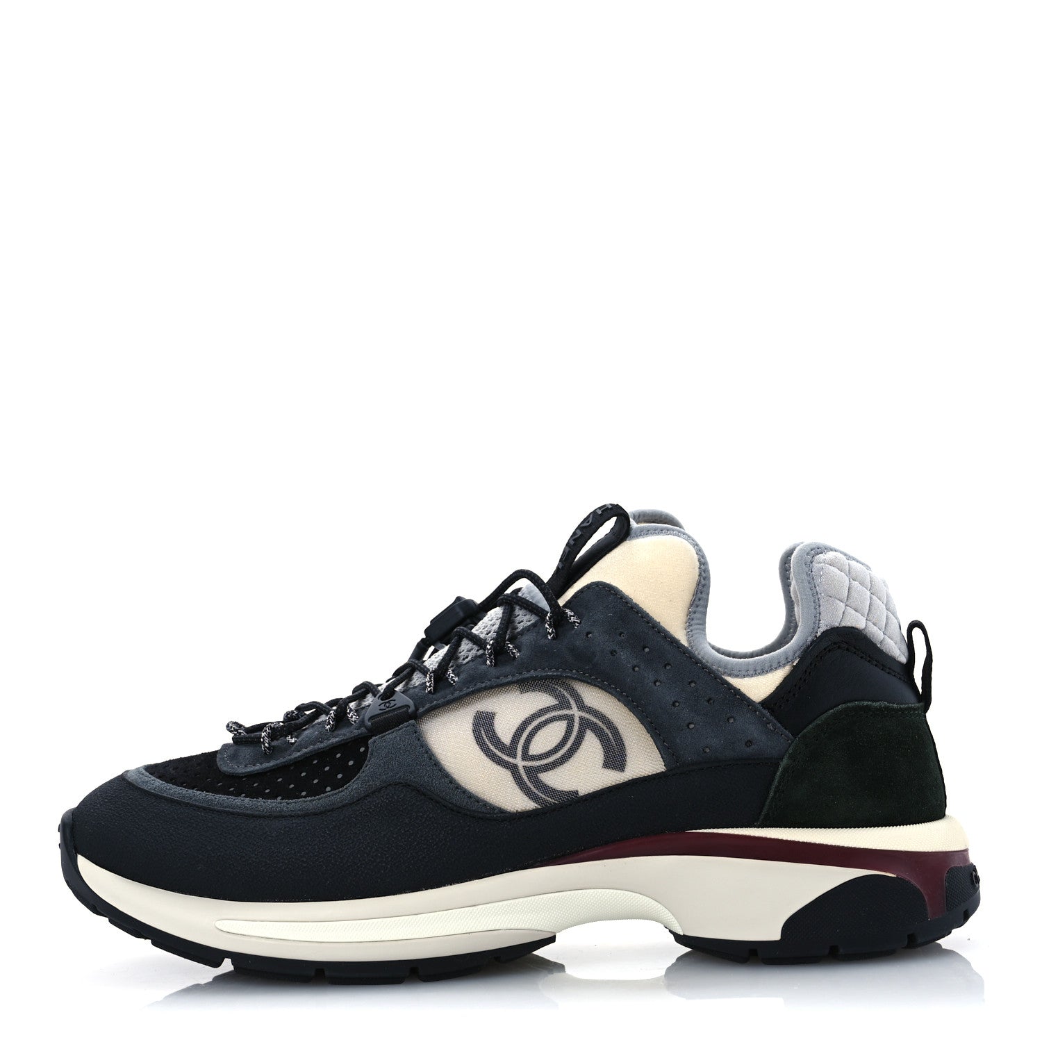 Chanel Fabric Suede Calfskin Mesh CC Sneakers 42 Black Dark Grey White Light Grey 1 of 12