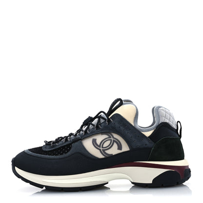 Chanel Fabric Suede Calfskin Mesh CC Sneakers 42 Black Dark Grey White Light Grey 1 of 12