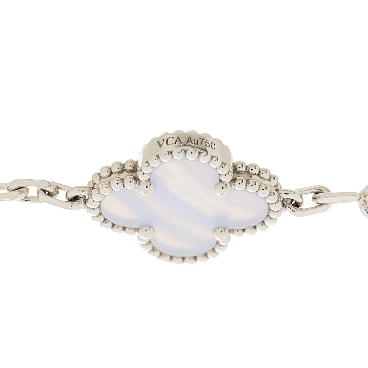 18K White Gold Chalcedony 5 Motifs Vintage Alhambra Bracelet
