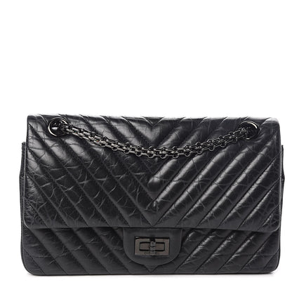 Chanel Aged Calfskin Chevron Quilted 2.55 Reissue 225 Flap So Black 1 of 12