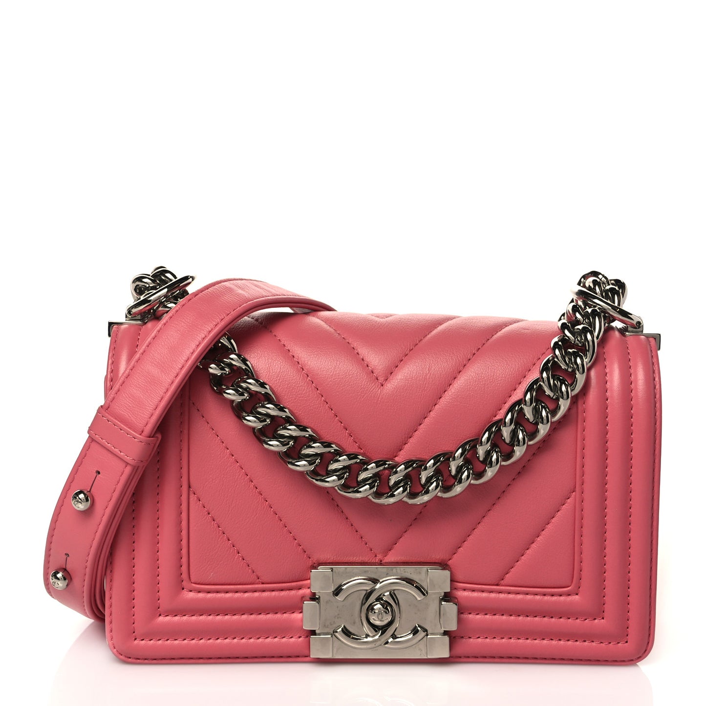 Calfskin Chevron Quilted Small Boy Flap Pink