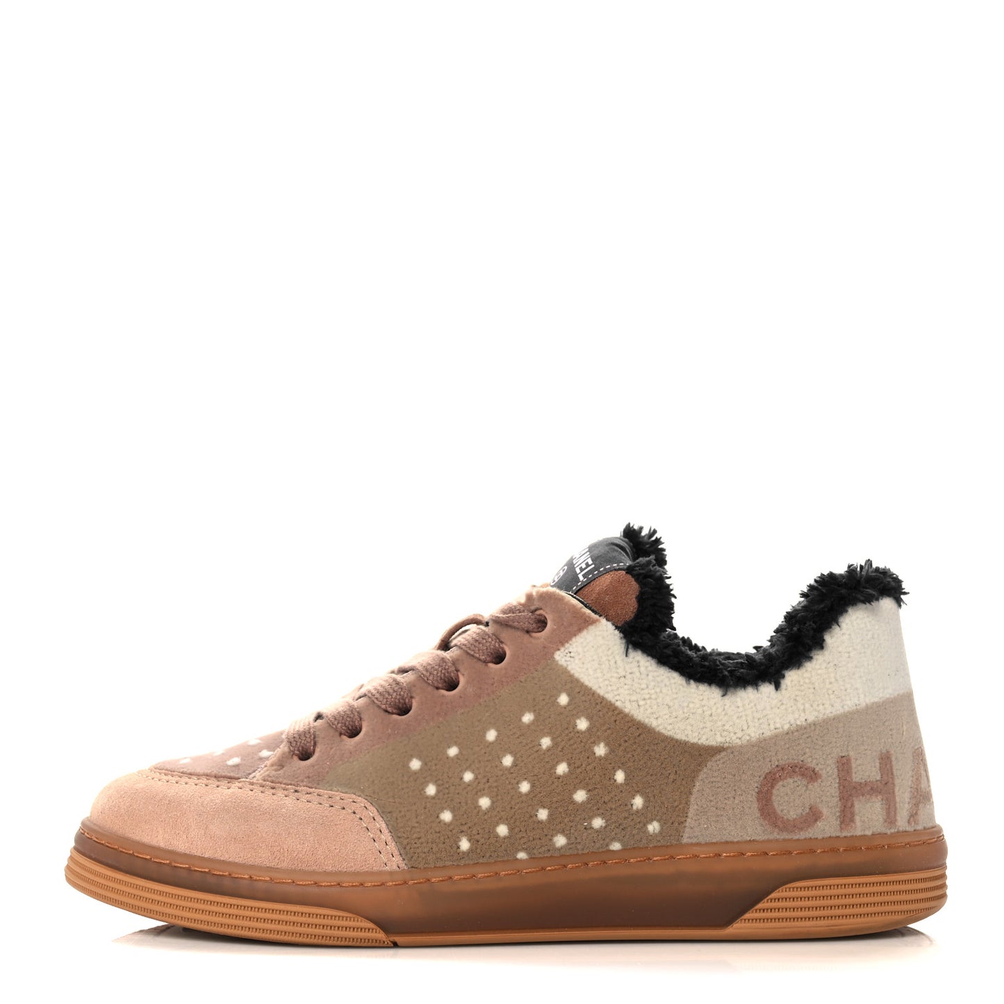 Fabric Suede Calfskin Logo Sneakers 37 Beige Black White