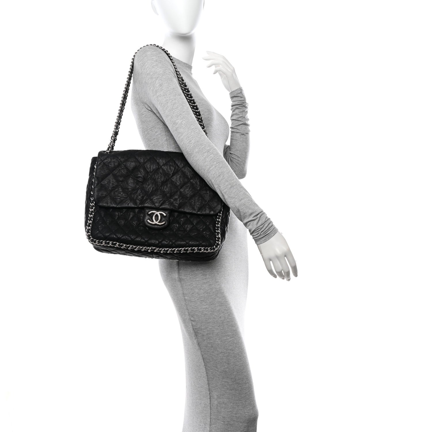 Chanel Washed Lambskin Quilted Maxi Chain Around Flap Black 2 of 10