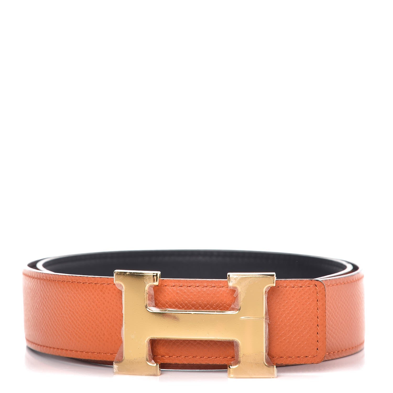 Hermes Swift Epsom 32mm H Belt 75 Black Orange 1 of 7