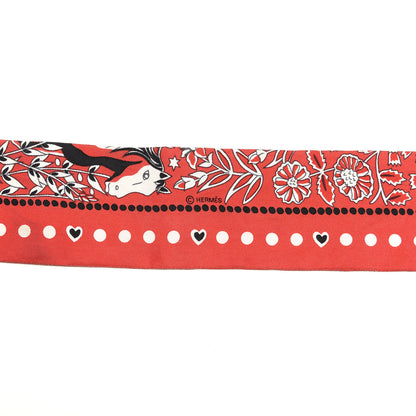 Hermes Silk Entre Ciel Et Mer Twilly Rouge White Black 3 of 5