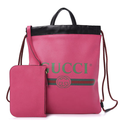 Gucci Grained Calfskin Logo Drawstring Backpack Box Pink Green Black 1 of 11