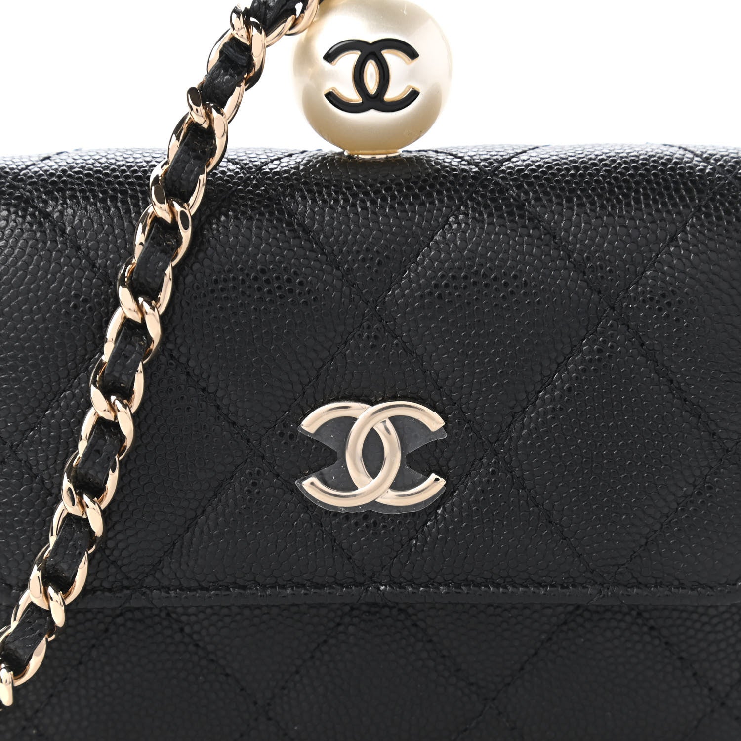 Chanel Caviar Quilted Mini Pearl On Top Coin Purse With Chain Black 11 of 12