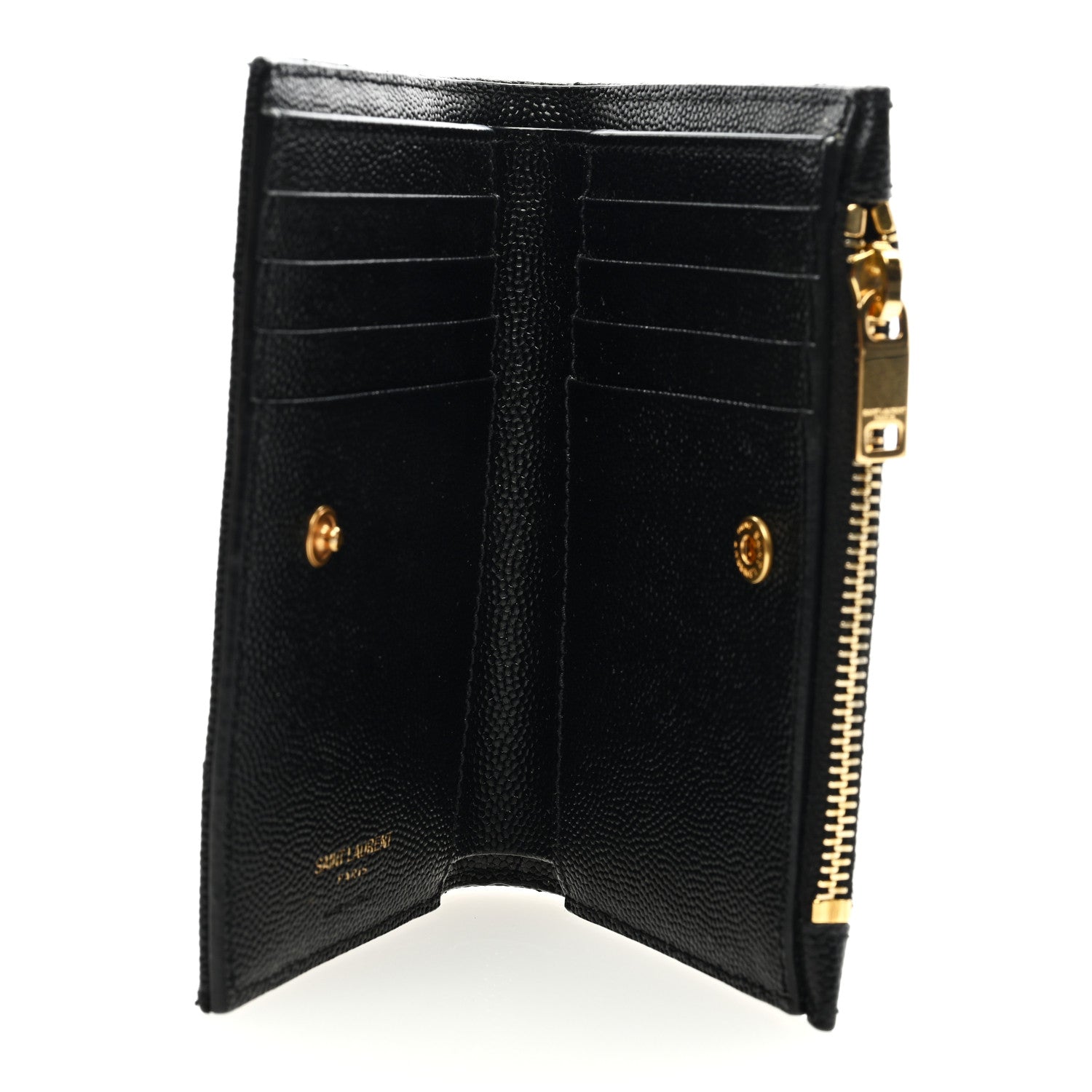 Saint Laurent Grain De Poudre Matelasse Chevron Monogram Zipped Card Case Black 5 of 6