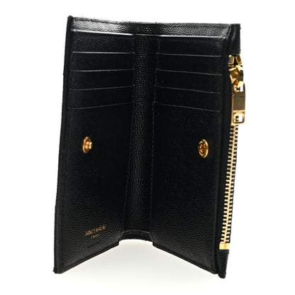 Saint Laurent Grain De Poudre Matelasse Chevron Monogram Zipped Card Case Black 5 of 6