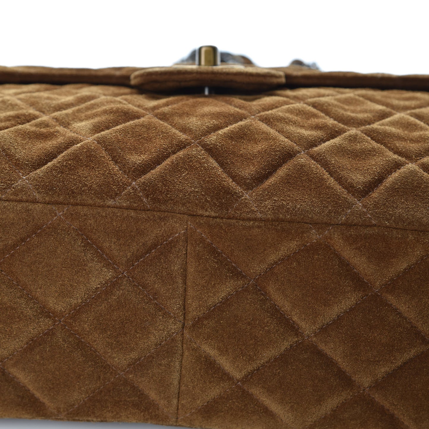 Suede Quilted Jumbo Single Flap Brown