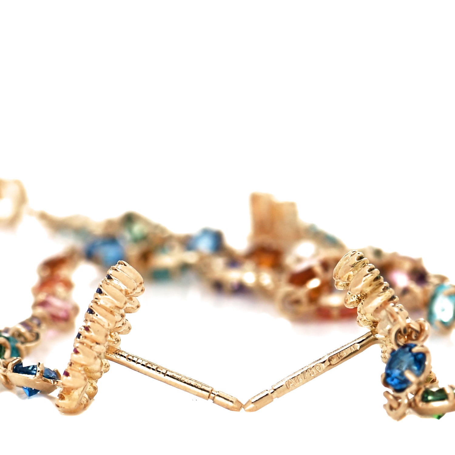 Gucci 18K Yellow Gold Tsavorite Topaz Sapphire Citrine Amethyst Running GG Long Earrings 3 of 5