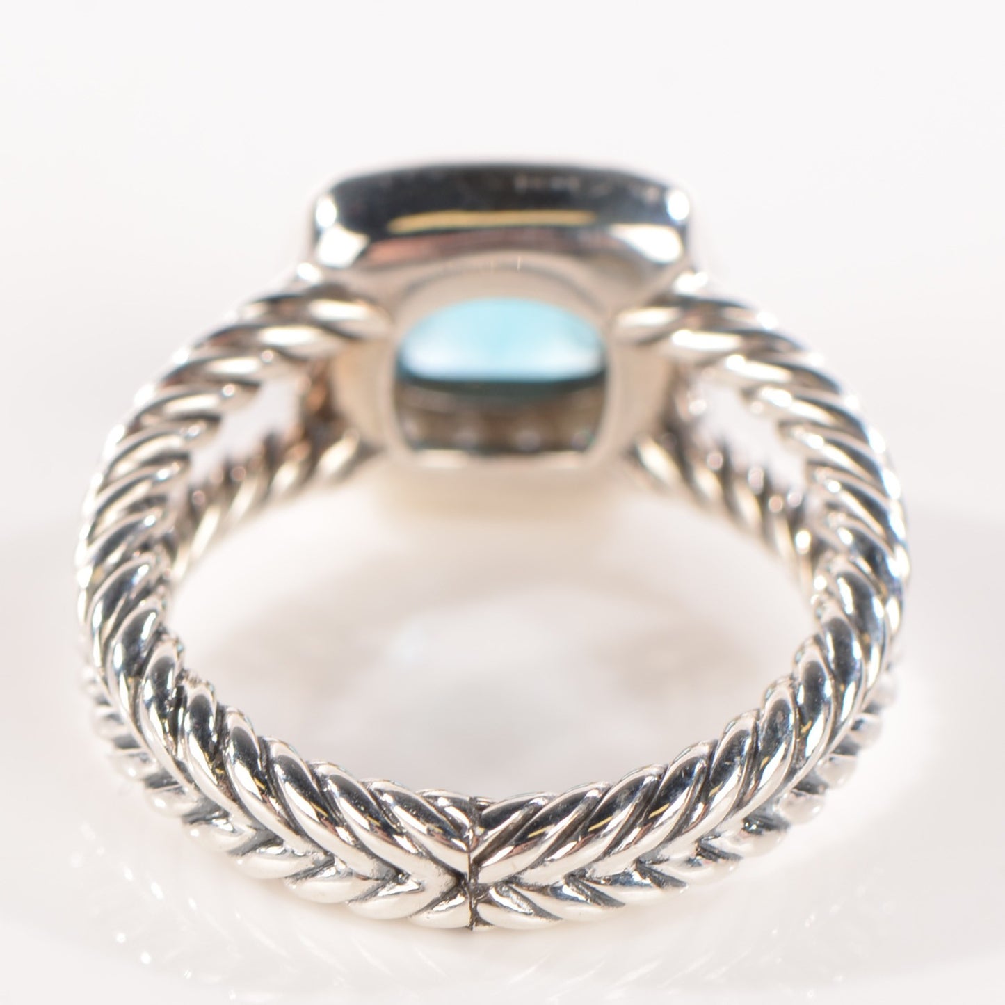 Sterling Silver Pave Diamond Blue Topaz 7mm Petite Albion Ring 5.75
