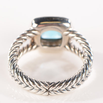 David Yurman Sterling Silver Pave Diamond Blue Topaz 7mm Petite Albion Ring 5.75 3 of 6