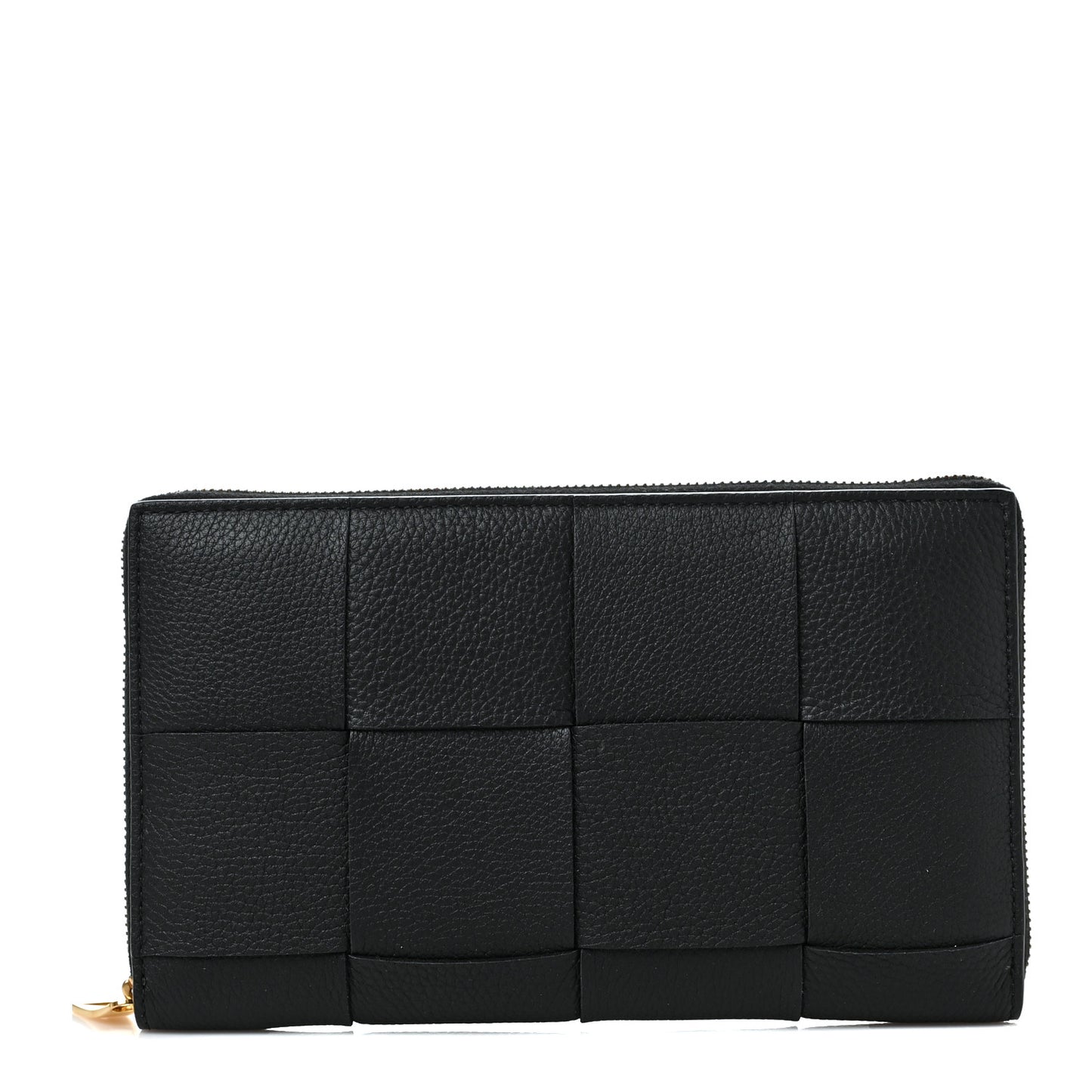 Grained Calfskin Maxi Intrecciato Zip Around Wallet Black