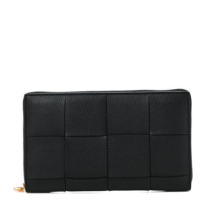 Bottega Veneta Grained Calfskin Maxi Intrecciato Zip Around Wallet Black 1 of 8