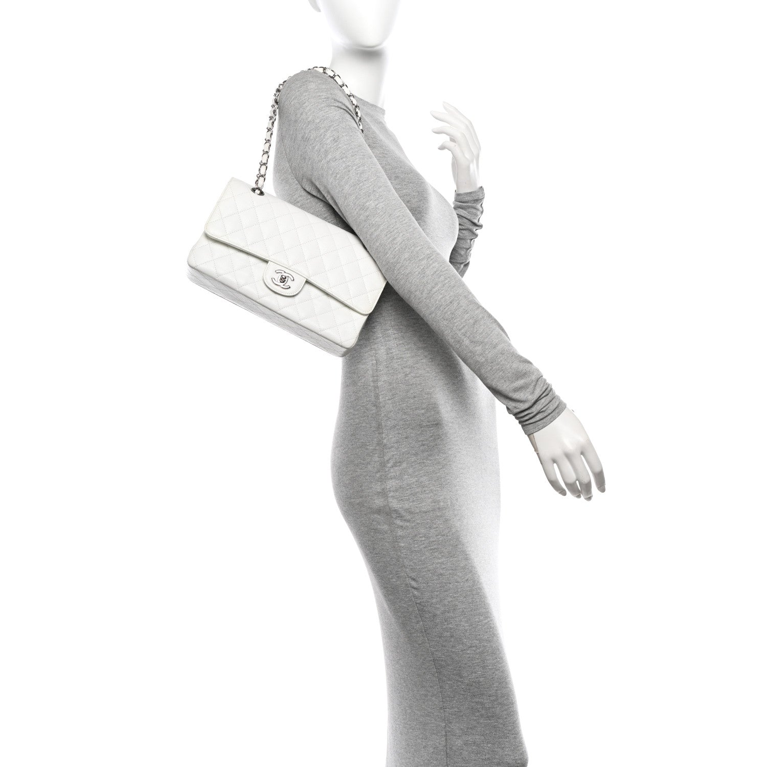Chanel Caviar Quilted Medium Double Flap White 3 of 11
