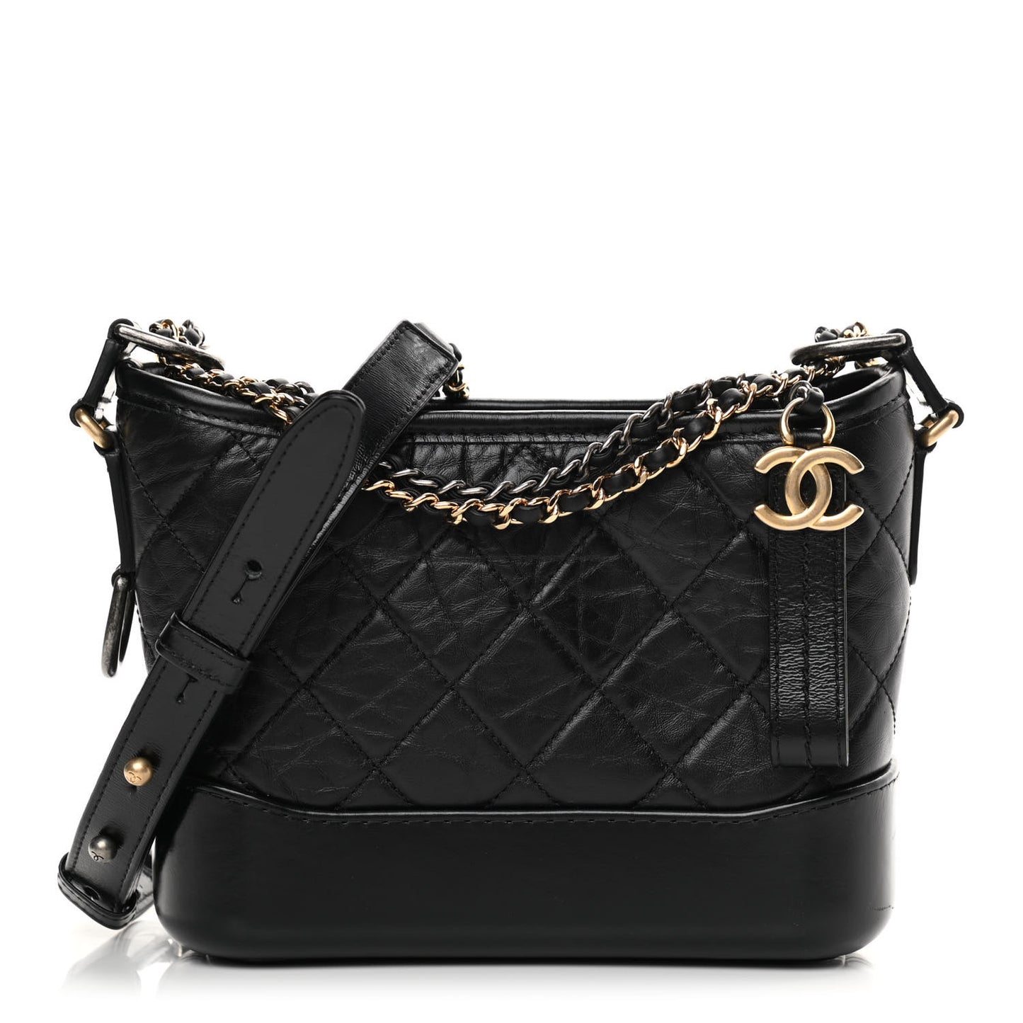 Aged Calfskin Quilted Small Gabrielle Hobo Black