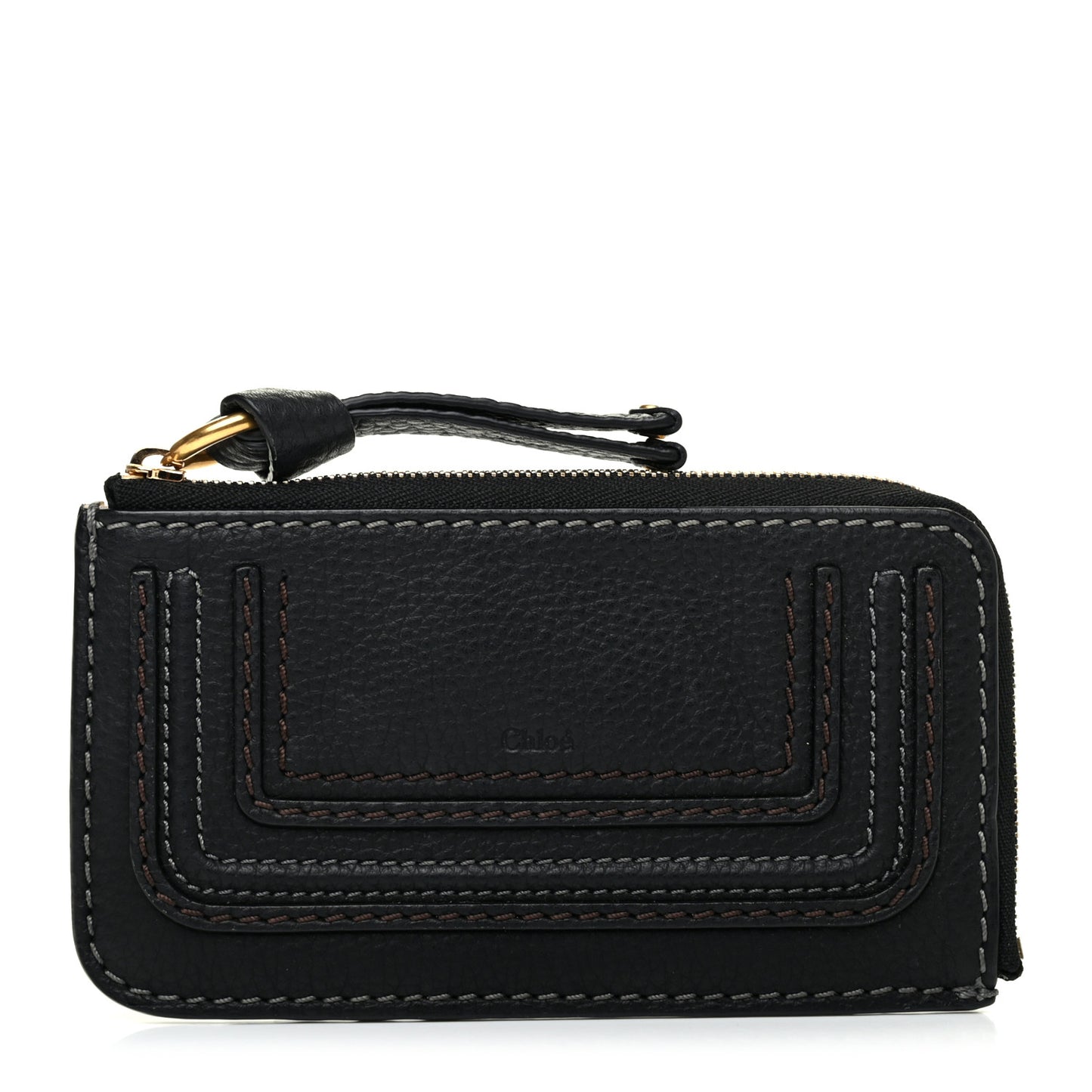 Grained Calfskin Medium Marcie Zip Card Holder Black