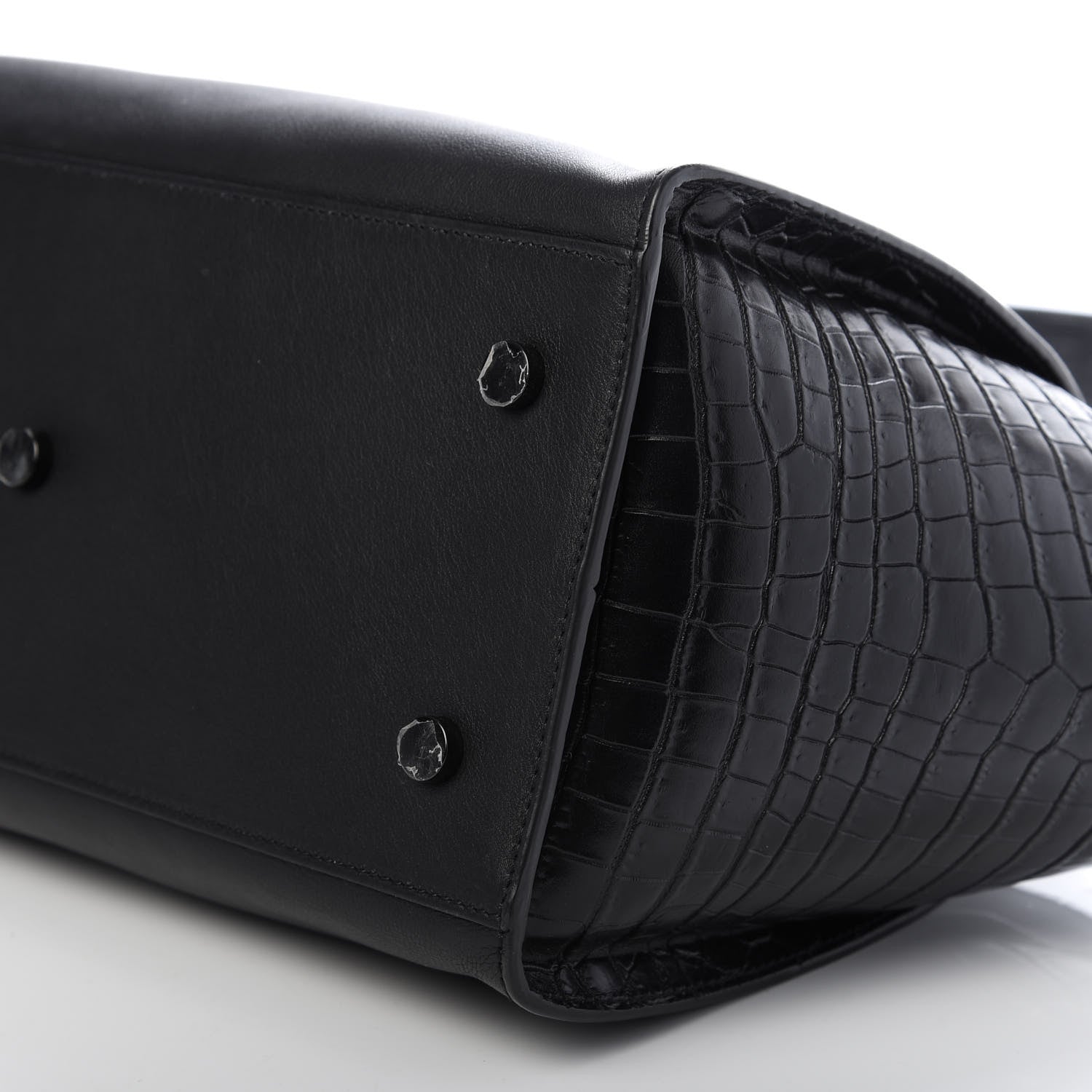 Saint Laurent Smooth Calfskin Crocodile Embossed Small Monogram Downtown Cabas Black 7 of 9