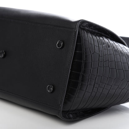 Saint Laurent Smooth Calfskin Crocodile Embossed Small Monogram Downtown Cabas Black 7 of 9