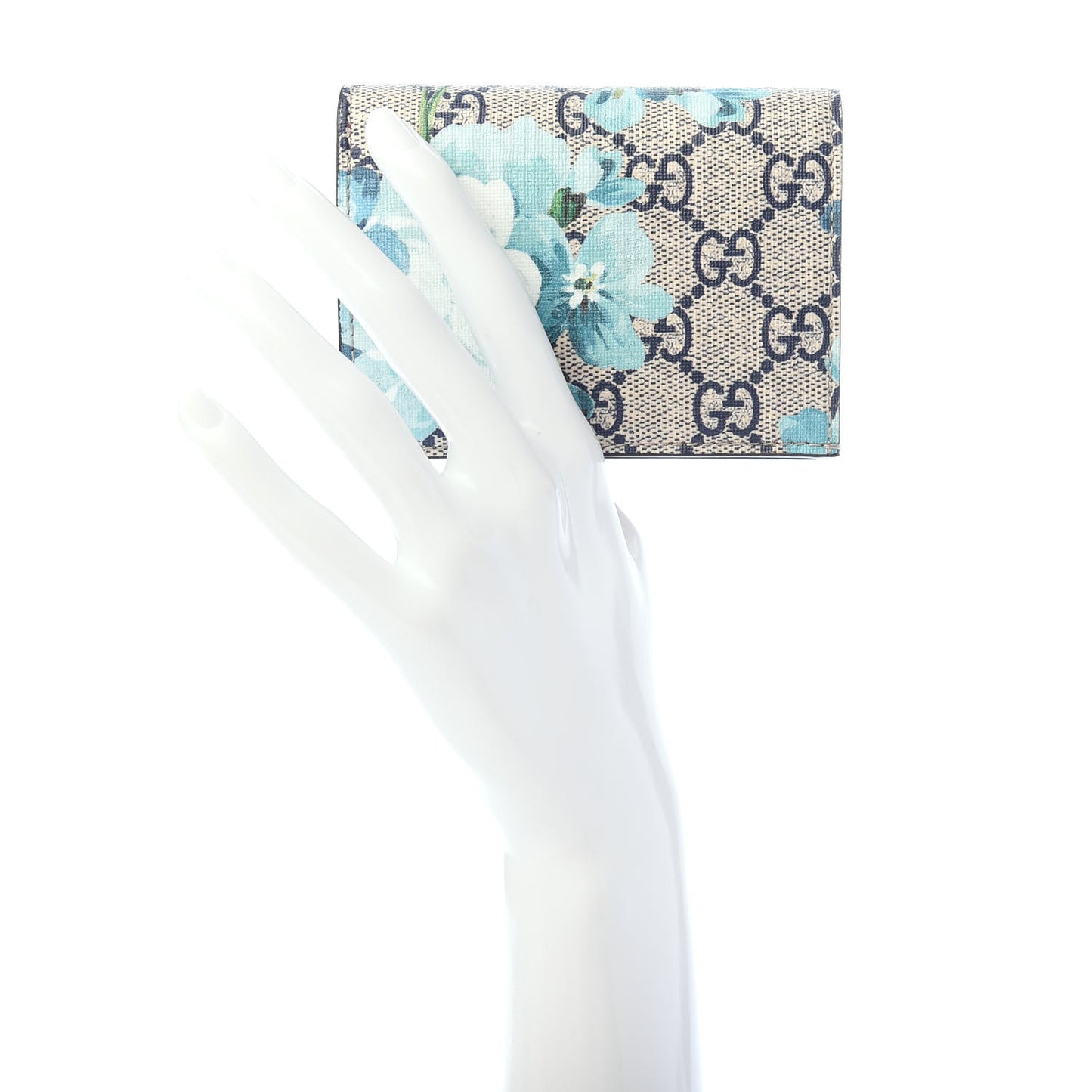 GG Supreme Monogram Blooms Card Case Wallet Beige Blue Navy Hibiscus Red