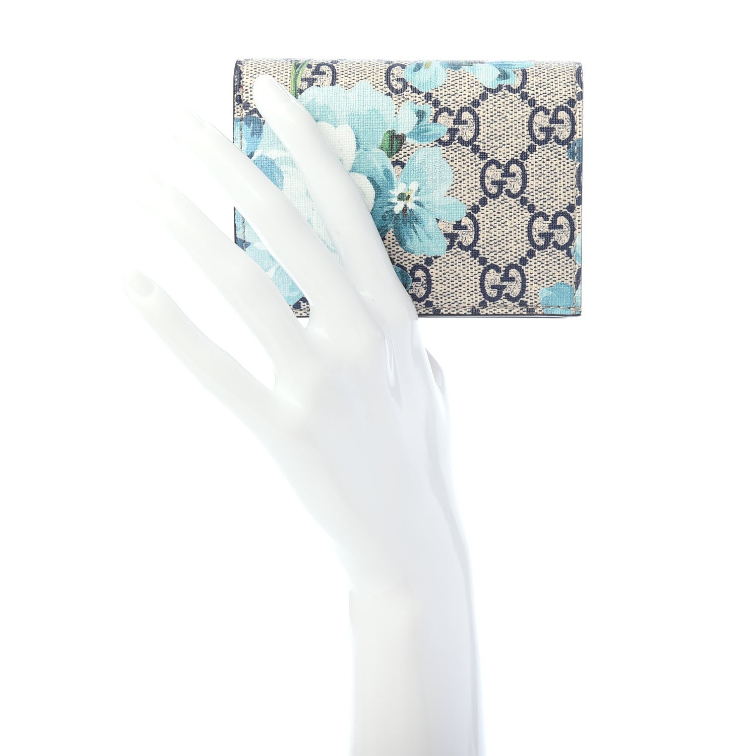 Gucci GG Supreme Monogram Blooms Card Case Wallet Beige Blue Navy Hibiscus Red 2 of 7