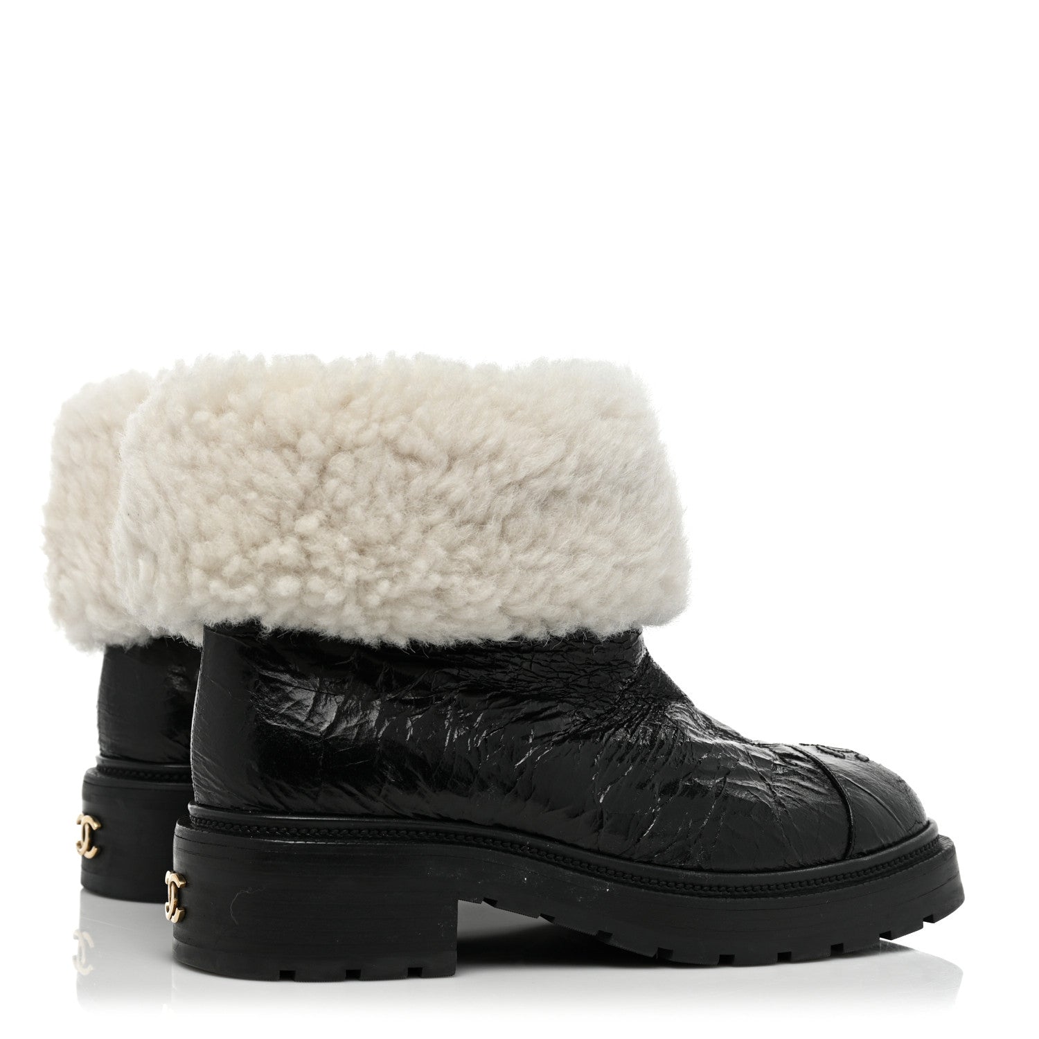 Chanel Lambskin Shearling Short Boots 40 Black 5 of 11