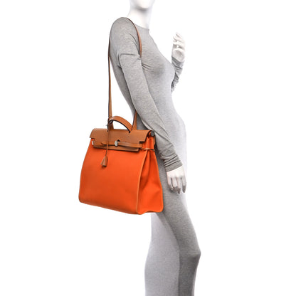 Hermes Vache Hunter Toile Herbag Zip 39 MM Orange Natural 2 of 13