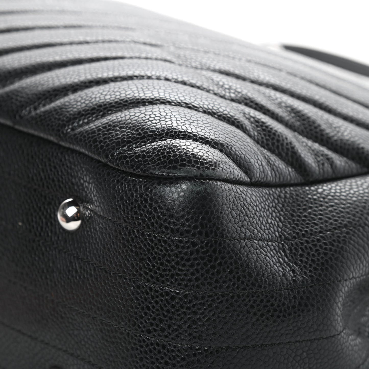 Caviar Chevron Quilted Large Shopping Tote Black