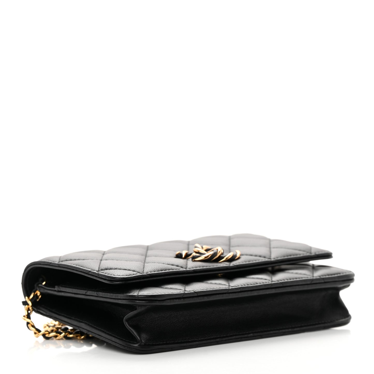 Lambskin Quilted Twisted CC Wallet On Chain WOC Black