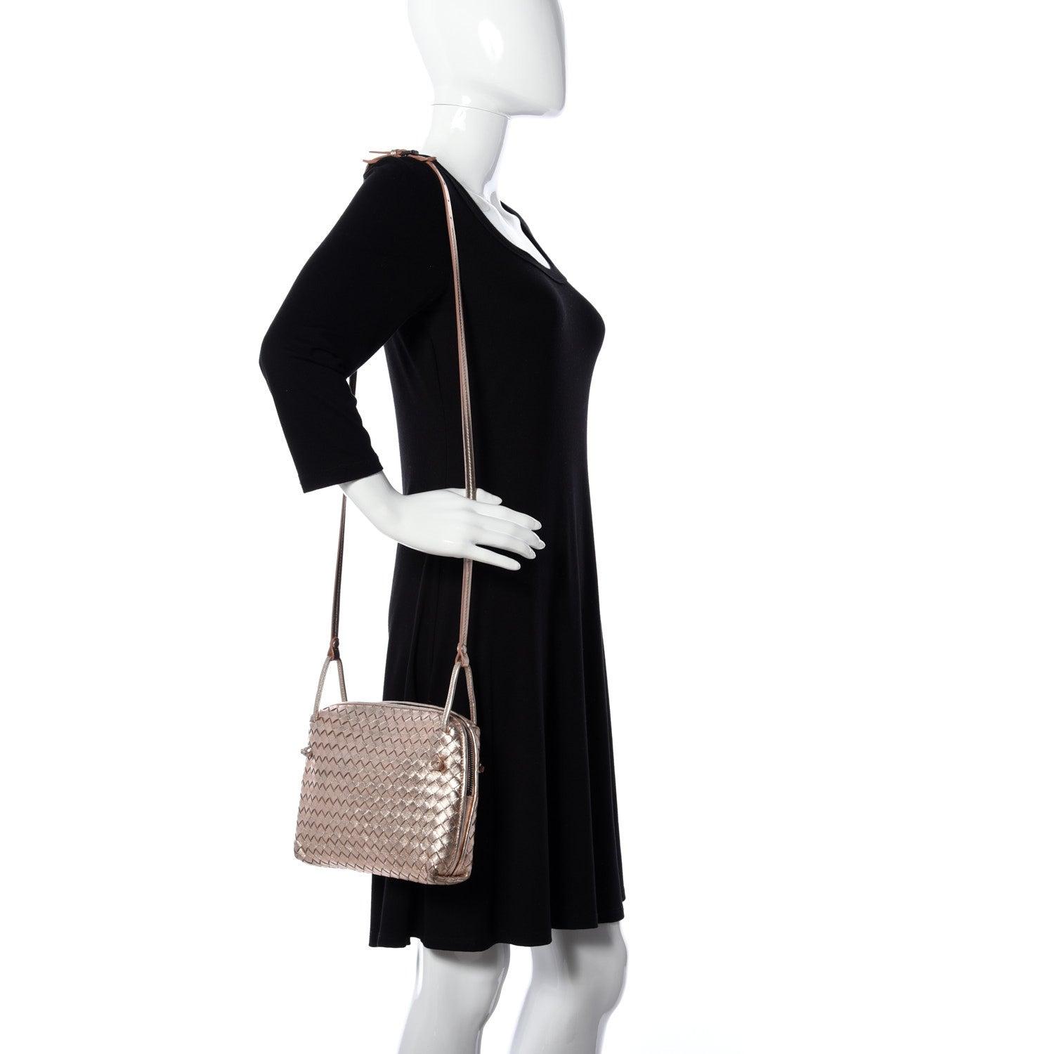Bottega Veneta Metallic Grosgrain Intrecciato Pillow Crossbody Messenger Rose Gold 2 of 11