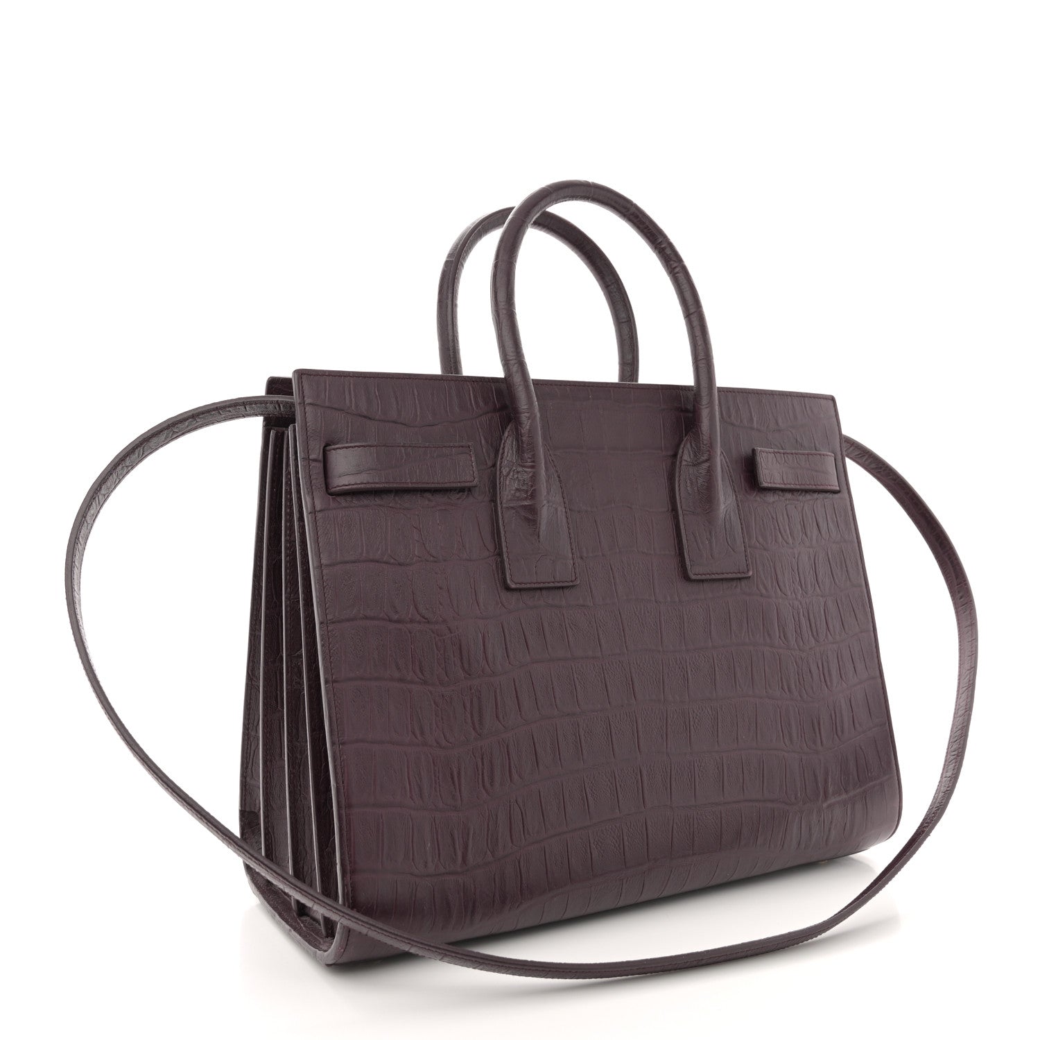 Saint Laurent Calfskin Crocodile Embossed Small Sac de Jour Wine 3 of 15