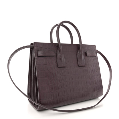 Saint Laurent Calfskin Crocodile Embossed Small Sac de Jour Wine 3 of 15